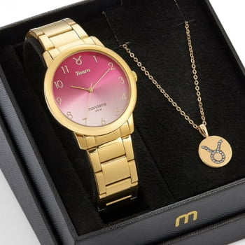 Kit Relógio Mondaine Feminino Dourado Signo De Touro  32246LPMKDE2