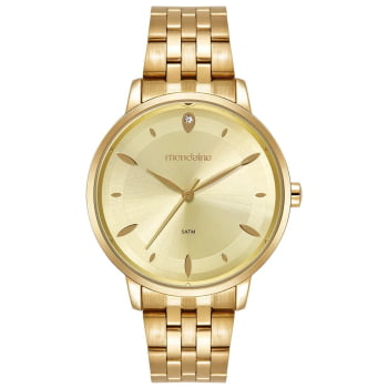 Kit Relógio Mondaine Feminino Dourado Minimalista Visor Champagne texturizado Á Prova d'água 99920LPMKDE1