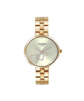 Kit Relógio Mondaine Feminino Dourado Minimalista Visor dourado com Coração Á Prova d'água 32712LPMKDE1K2