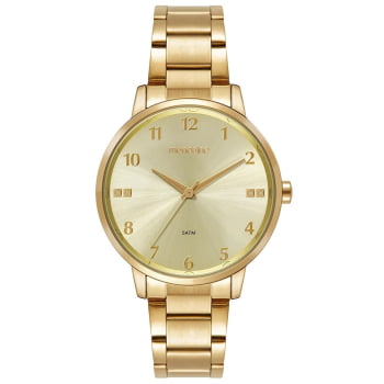 Kit Relógio Mondaine Feminino Dourado Minimalista Visor champagne texturizado Á Prova d'água 99923LPMKDE1