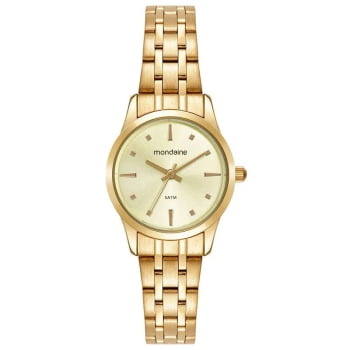 Kit Relógio Mondaine Feminino Dourado Pequeno Minimalista Á Prova d'água 99915LPMKDE1