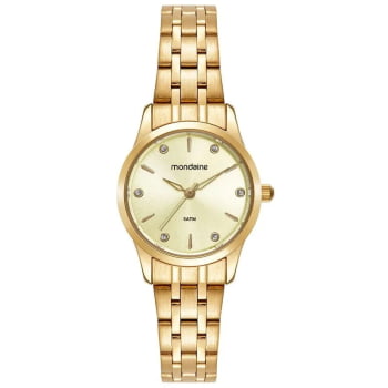 Kit Relógio Mondaine Feminino Dourado Pequeno Minimalista com Cristais Á Prova d'água 99914LPMKDE1