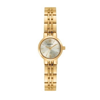 Kit Relógio Mondaine Feminino Dourado Pequeno Minimalista Visor Champanhe Á Prova d'água 99876LPMKDE1