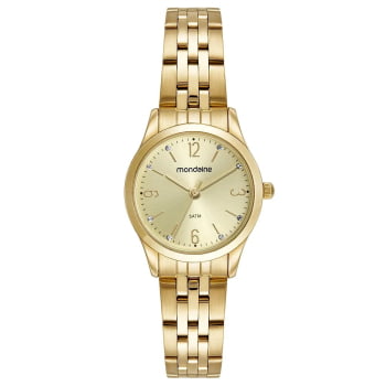 Kit Relógio Mondaine Feminino Dourado Visor Champanhe com Cristais Á Prova d'água 32720LPMKDE1K1