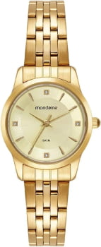 Kit Relógio Mondaine Feminino Dourado Visor Champanhe com Cristais Á Prova d'água 99912LPMKDE1 Kit Relógio Mondaine Feminino Dourado Visor Champanhe com Cristais Á Prova d'água 99912LPMKDE1