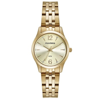 Kit Relógio Mondaine Feminino Dourado Visor Champanhe com Cristais Á Prova d'água 32606LPMKDE1K1