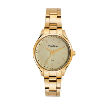 Relógio Mondaine Feminino Dourado Visor Champanhe Texturizado á Prova D'água 99870LPMVDE1
