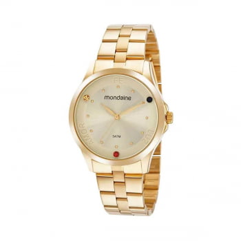 Kit Relógio Mondaine Feminino Moda Dourado á Prova D'água 32429LPMKDE1