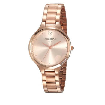 Kit Relógio Mondaine Feminino Cristais Coração Rosé á Prova D'água 32215LPMVRE2