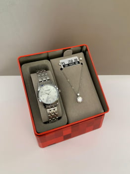 Kit Relógio Mondaine Feminino Prateado Pequeno Clássico Numeração completa Á Prova d'água 99913L0MKNE2