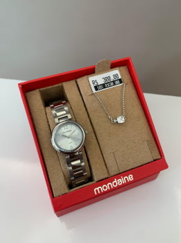Kit Relógio Mondaine Feminino Prateado Pequeno com Mostrador Prata Á Prova d'água 32769L0MKNE2
