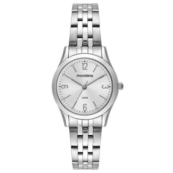Kit Relógio Mondaine Feminino Prateado Pequeno Minimalista com Cristais Visor Prateado Á Prova d'água 32720L0MKNE2