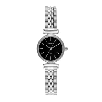 Kit Relógio Mondaine Feminino Prateado Pequeno Visor Preto Minimalista á Prova D'água 32866L0MKNE2