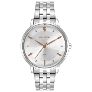 Kit Relógio Mondaine Feminino Prateado Visor Prata Minimalista Á Prova d'água 99920L0MKNE2
