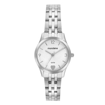 Kit Relógio Mondaine Feminino Prateado Visor Prata Texturizado com Detalhe de Coração á Prova D'água 32795L0MKNE2