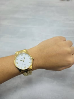 Kit Relógio Skmei Feminino Dourado Visor Branco 3001