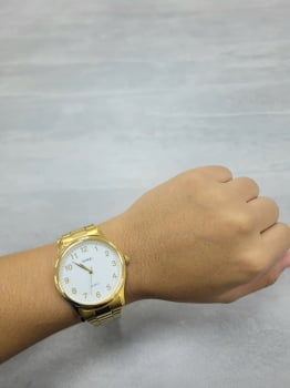 Kit Relógio Skmei Feminino Dourado Visor Branco Todo Numerado 3001