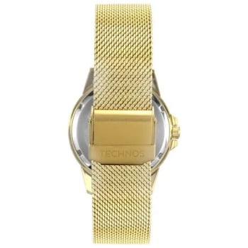 Kit Relógio Technos Dress Feminino Dourado Visor Champanhe Com Cristais Pulseira Milanese Maquinário Japonês Aço Inoxidável Á Prova d'água 2035NAB/K1X