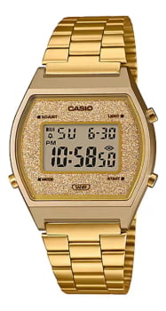 Relógio Casio Feminino Dourado Digital Vintage Retro com Glitter no Visor Á Prova d'água B640WGG-9DF