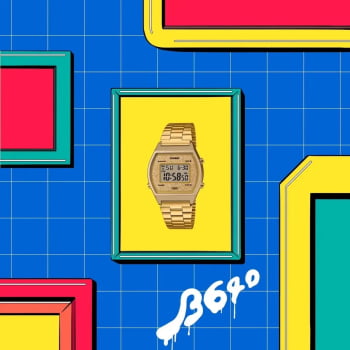 Relógio Casio Feminino Dourado Digital Vintage Retro com Glitter no Visor Á Prova d'água B640WGG-9DF