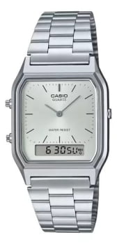 Relógio Casio Feminino Prateado Display Duplo Minimalista Quadrado AQ-230A-7AMQYDF 5154 