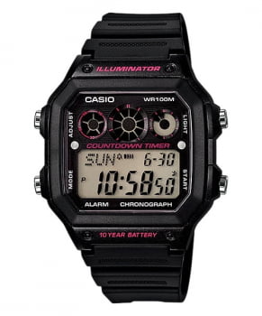 Relógio Casio Masculino Esportivo Preto rosa Digital a prova d´água AE-1300WWH-1A2VDF
