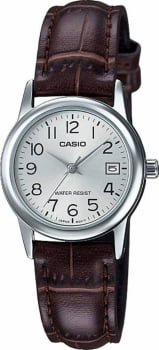 Relógio Casio Mine Feminino com Calendário Prata Couro LTP-V002L-7B