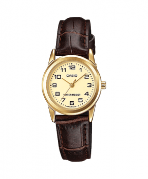 Relógio Casio Feminino Dourado Mine Couro Marrom LTP-V001GL-9BUDF