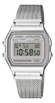 Relógio Casio Prateado Digital Vintage Retro com Pulseira Milanesa Á Prova d'água A158WEM-7DF