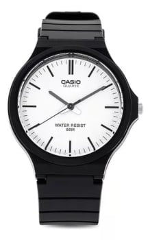 Relógio Casio Preto Minimalista Visor Branco em Poliuretano Á Prova D'água MW-240-7EVDF 1330