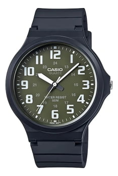 Relógio Casio Quartz Preto Esportivo Todo Numerado Visor Verde em Poliuretano Á Prova d'água MW-240-3BVDF