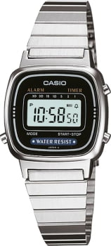 Relógio Casio Feminino Prateado Digital Visor Preto Vintage Mine Retro Quadrado LA670WA-1DF 3191