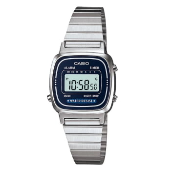 Relógio Casio Feminino Prateado Digital Vintage Mini Retro com Visor Azul Á Prova d'água LA670WA-2DF 3191