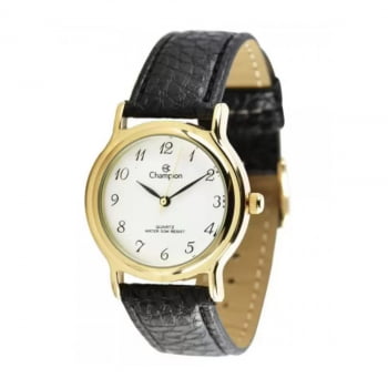 Relógio Champion Feminino Couro Dourado preto A prova d'água CN28026B