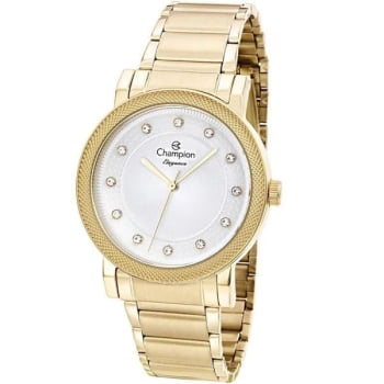Relógio Champion Feminino Elegance Dourado com Pedras á Prova D'água CN25707H