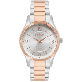Relógio Condor Feminino Bicolor Prateado e Rose Visor Prateado com Zircônia Á Prova D'água CO2035NQQ/4K 
