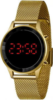 Relógio Feminino Lince Digital LED Dourado Pulseira Milanese MDG4586L