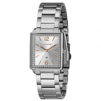 Relógio Feminino Lince Prata Quadrado com pedras LQM4737L28