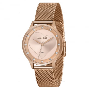 Relógio Lince Rosé Feminino com Cristais e Pulseira Milanesa Á prova d água LRR4725L