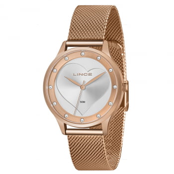 Relógio Feminino Lince Rose Branco com Pedras Pulseira Milanesa A prova d´água LRR4725L