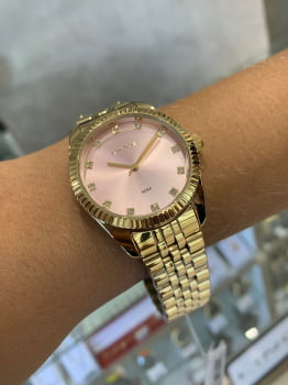 Relógio Feminino Lince Rose Pedras Dourado a prova d´água LRGJ152L36