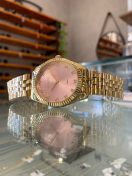 Relógio Feminino Lince Rose Pedras Dourado a prova d´água LRGJ152L36