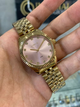 Relógio Feminino Lince Rose Pedras Dourado a prova d´água LRGJ152L36