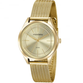 Relógio Feminino Mondaine Dourado á Prova D'água Pulseira Milanese 99463LPMVDE1