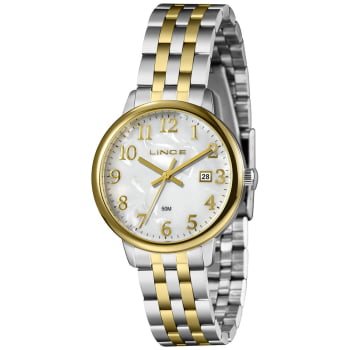 Relógio Lince Dress Feminino Bicolor Visor Madrepérola Todo Numerado Com Calendário Á Prova d'água LRTH194L36