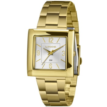 Relógio Lince Dress Feminino Dourado Quadrado com Visor Prateado Á Prova d'água LQG4767L34
