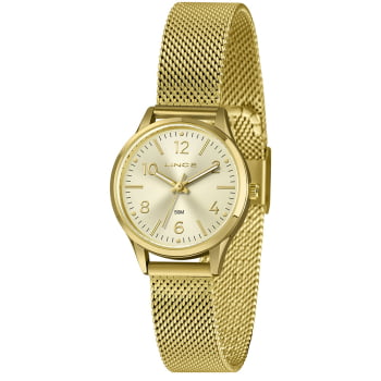 Relógio Lince Dress Feminino Dourado Visor Champanhe Pulseira Milanesa Á Prova d'água LRGH289L30