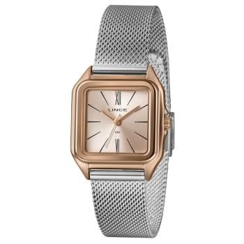Relógio Lince Feminino Bicolor Quadrado Visor Rosé Minimalista Pulseira Milanesa LQTM057L30 Relógio Lince Feminino Bicolor Quadrado Visor Rosé Minimalista Pulseira Milanesa LQTM057L30