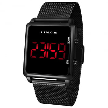 Relógio Lince Preto Digital Led Quadrado Pulseira Milanesa Á prova d'água MDN4596L