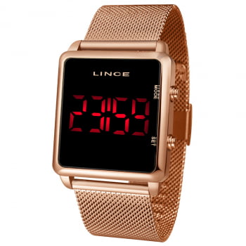 Relógio Lince Feminino Digital Led Rose Quadrado pulseira Milanesa á prova d`água MDR4596L